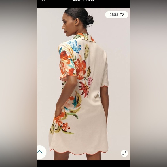 Farm Rio Anthropologie Floral scalloped hem button down shirt dress - Picture 2 of 10